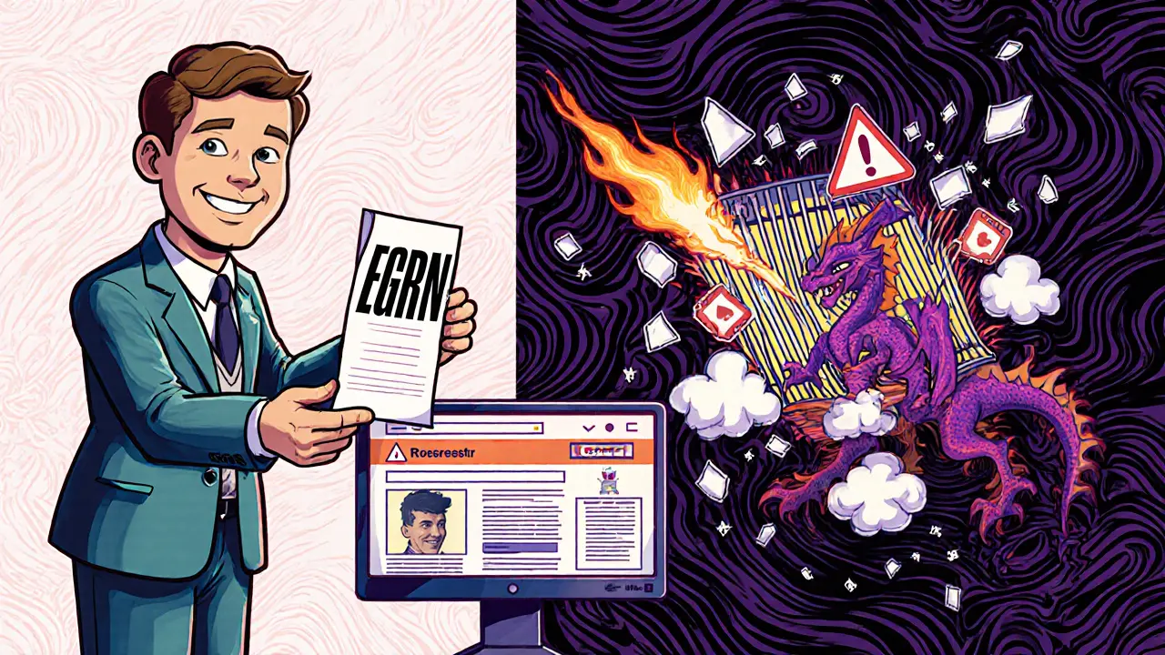 Раздвоенная сцена: продавец передает выписку, которая превращается в скрытые юридические угрозы.