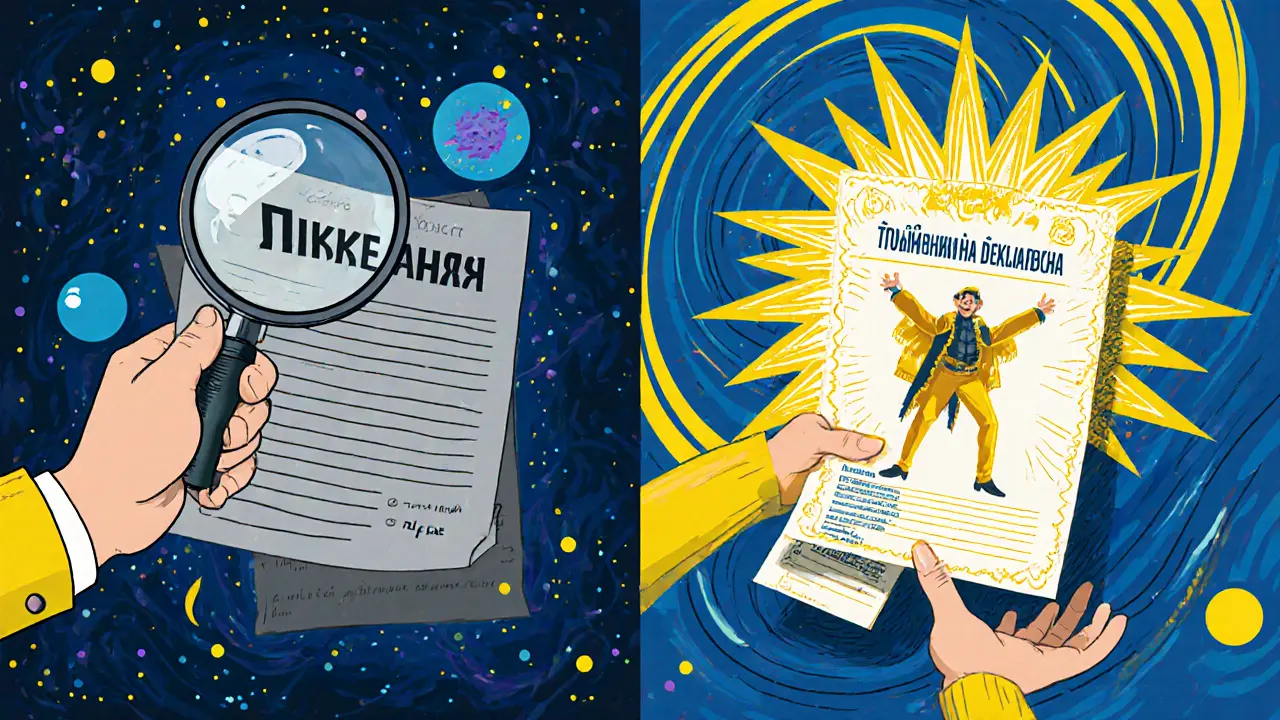 Сравнение ошибки и исправления декларации: темная сторона против яркого уточнения с лучами.