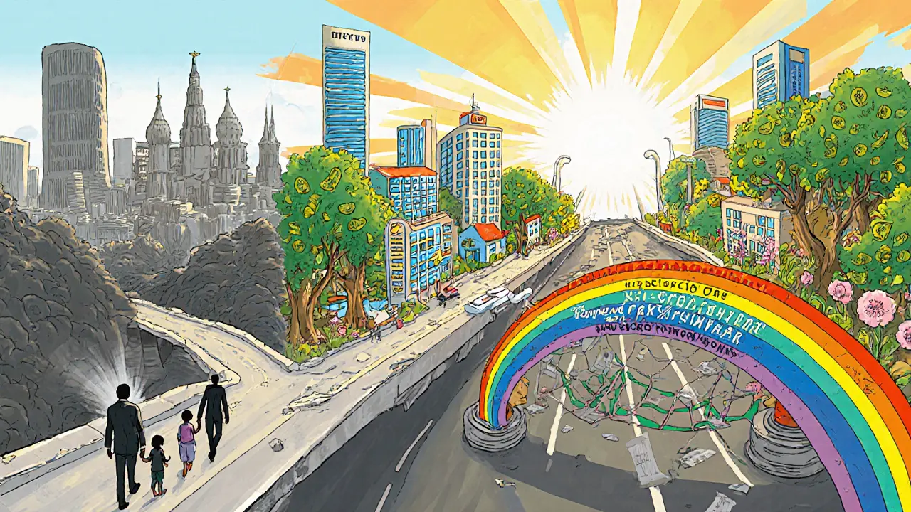 Дорога от Москвы к городам с инфраструктурой: рост цен, дома-деревья, семьи и радуга, спекулянты позади.