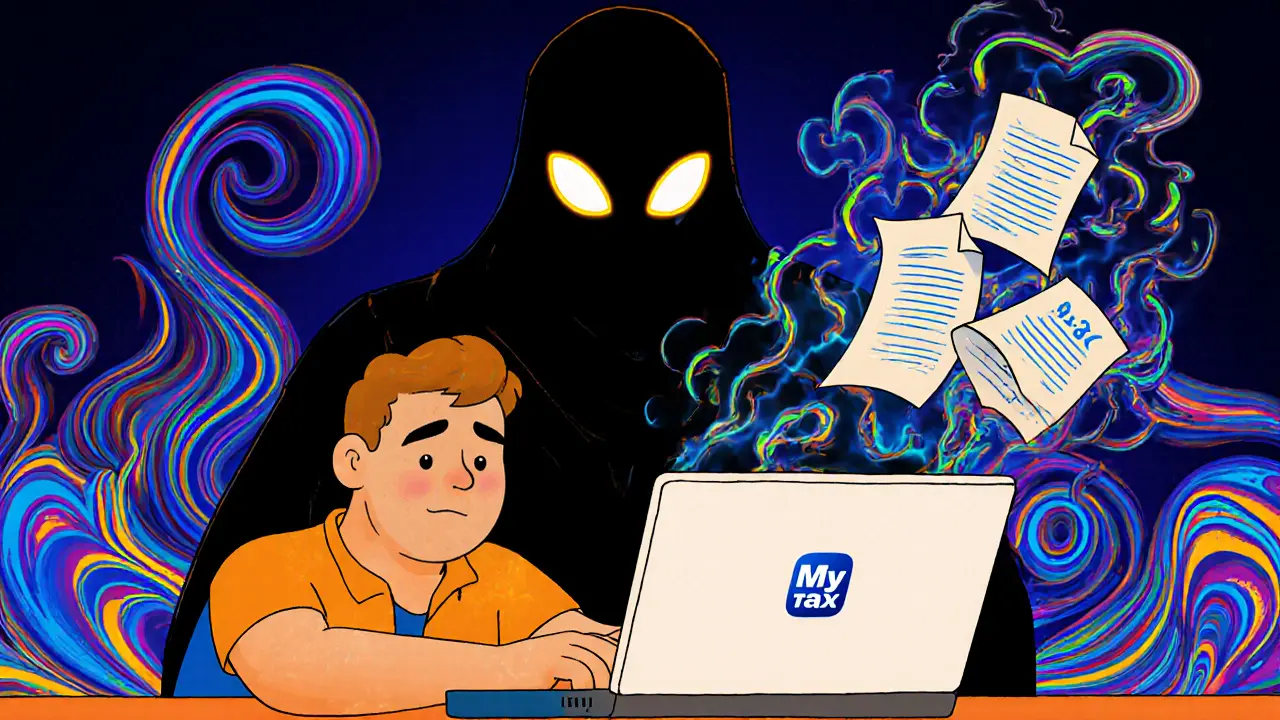 Собственник регистрируется как самозанятый, а за спиной — тень налоговой с glowing глазами.