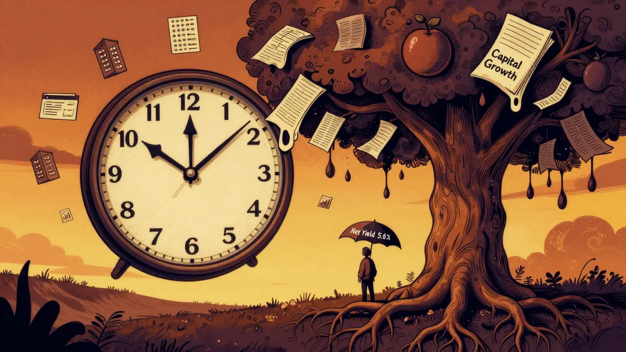 Часы из ипотечных платежей превращаются в дерево роста стоимости недвижимости