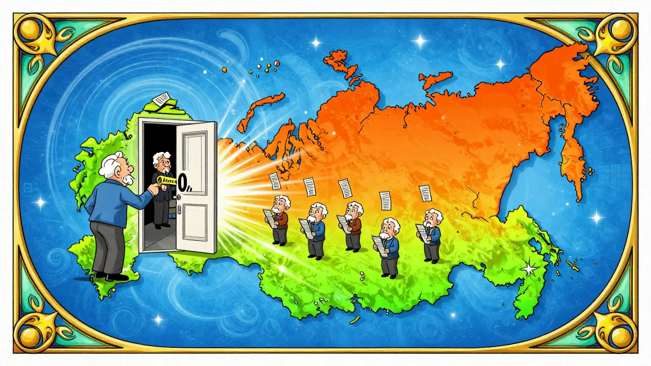 На карте России один пенсионер открывает льготу, другие ещё платят налог.