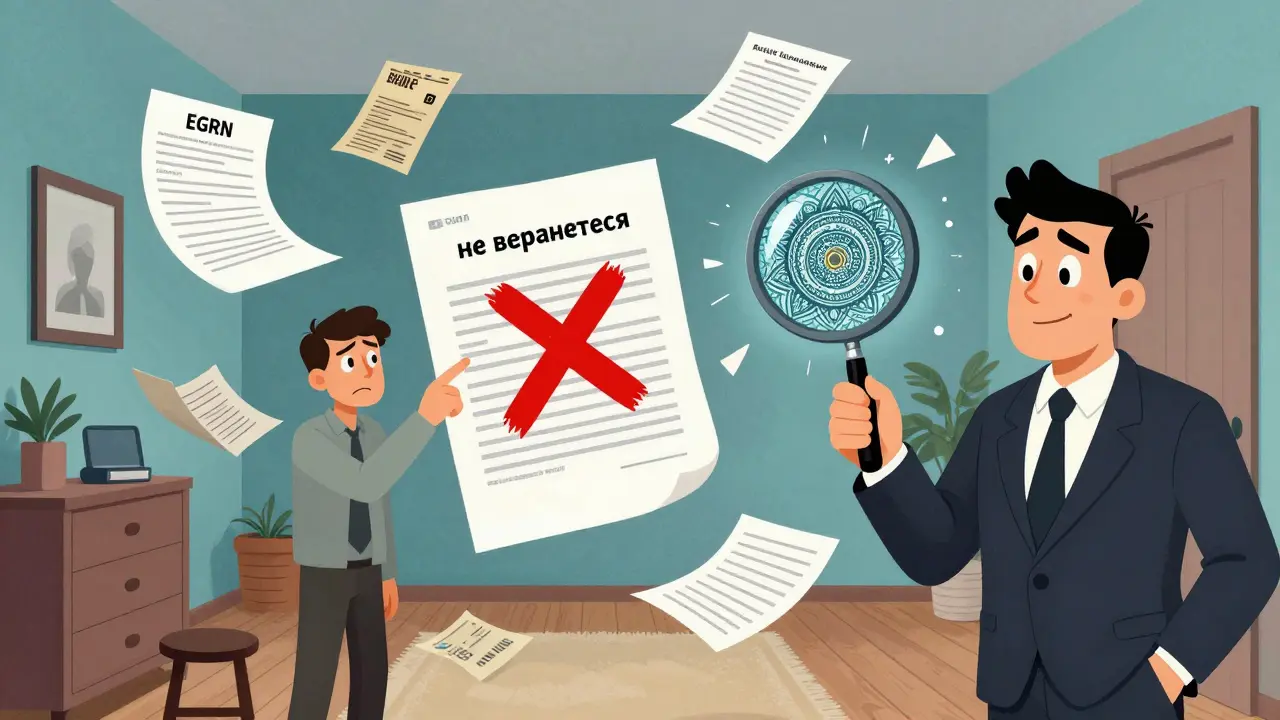 Психеделическая сцена с документами и скрытыми юридическими ловушками в квартире.