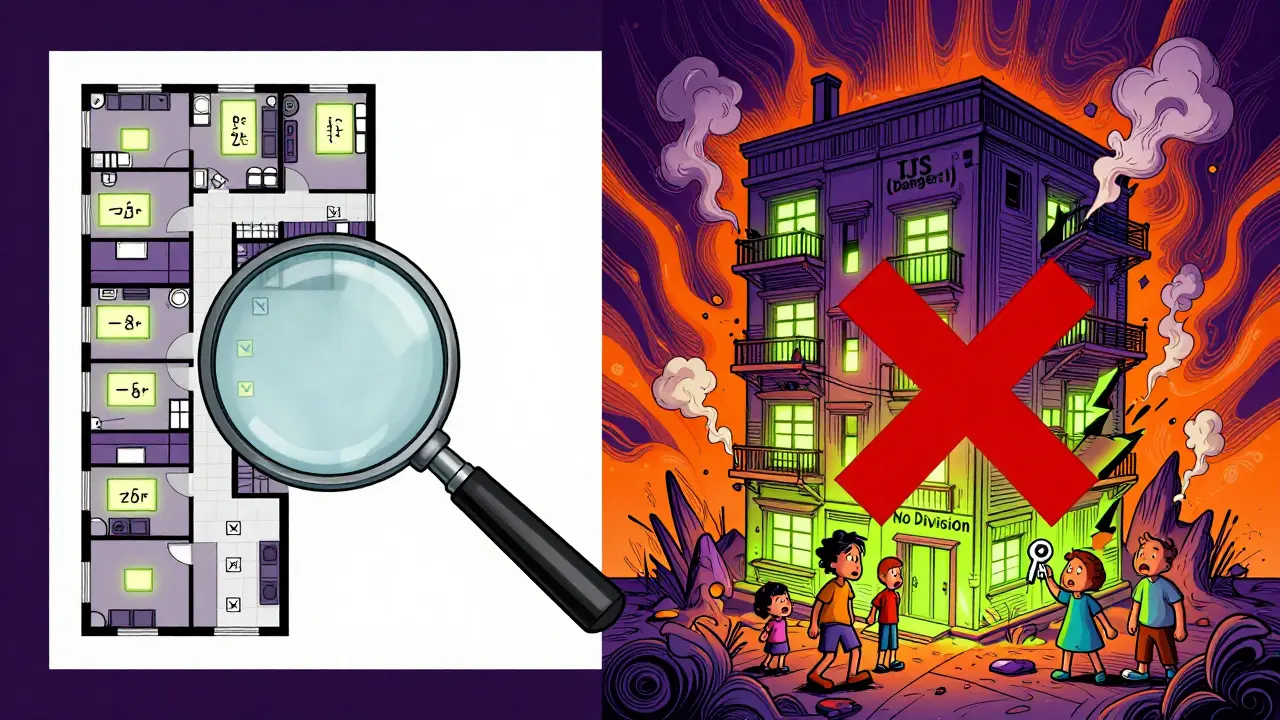 Сравнение: правильно оформленный дом с номерами квартир слева и разрушающийся дом с ошибками справа.