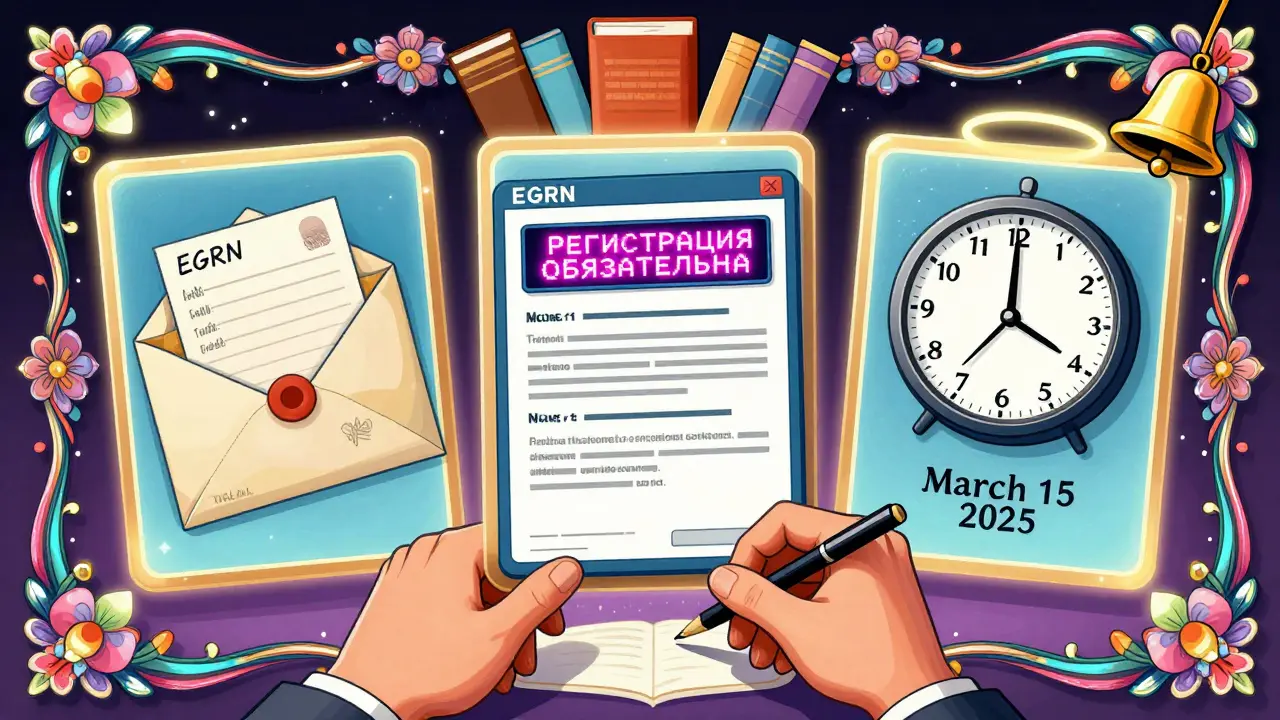 Три части договора: расписка, регистрация и срок, в ярком психеделическом стиле 1960-х.