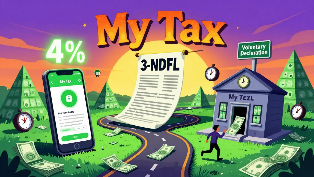 Три способа легально платить налоги с аренды в стиле психоделической иллюстрации.