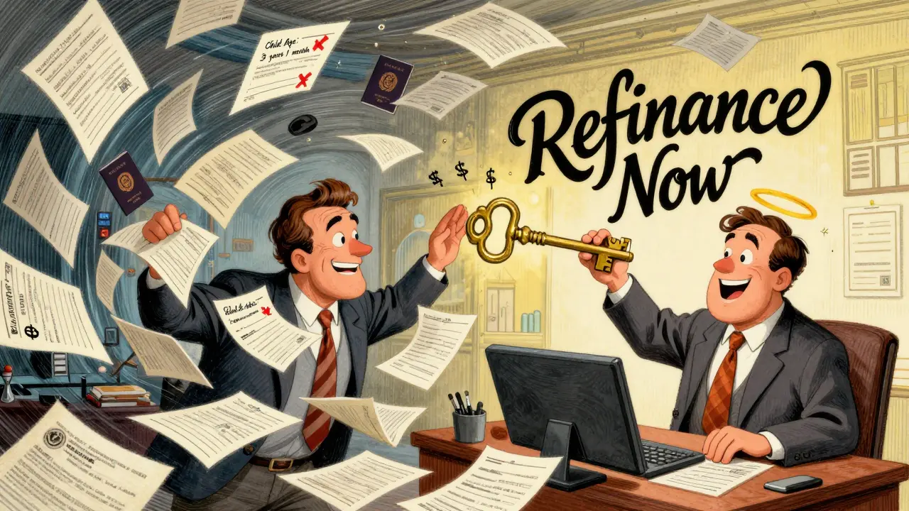 Банковский работник предлагает ключ рефинансирования, а документы кружатся в психоделическом вихре.