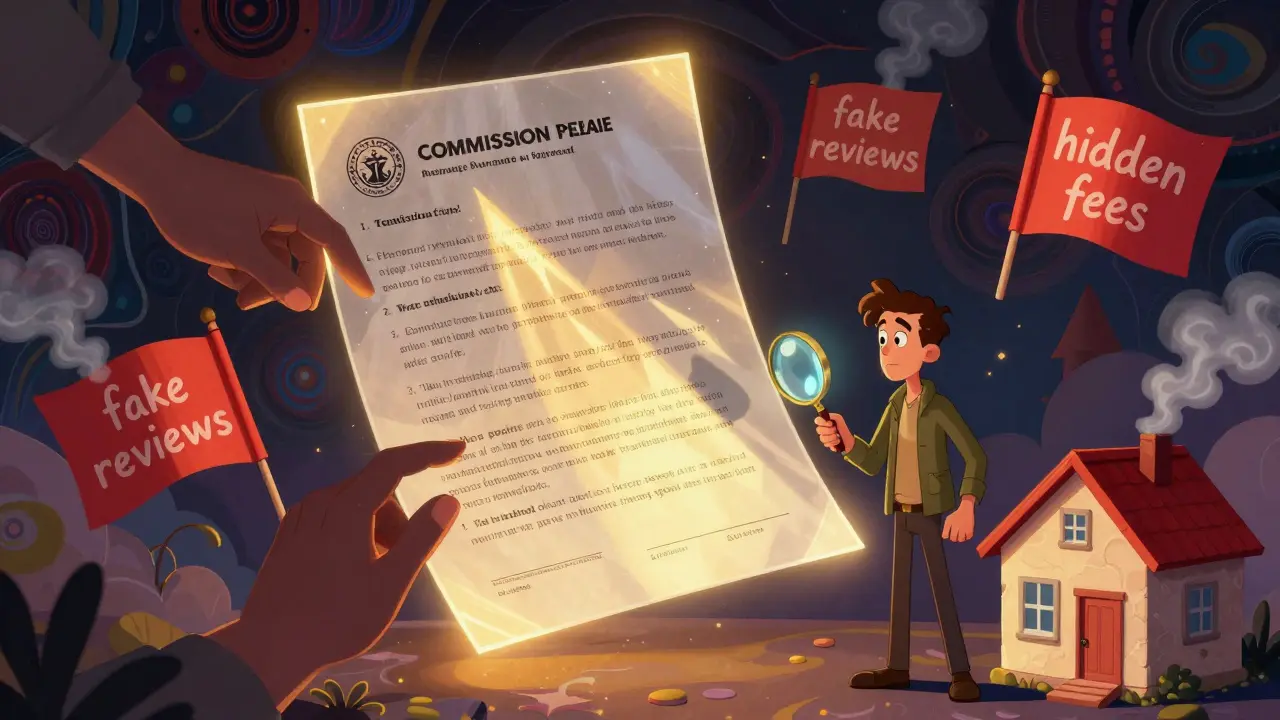 Прозрачный договор светится, а ложные практики тают, владелец стоит с лупой, защищая свои права.