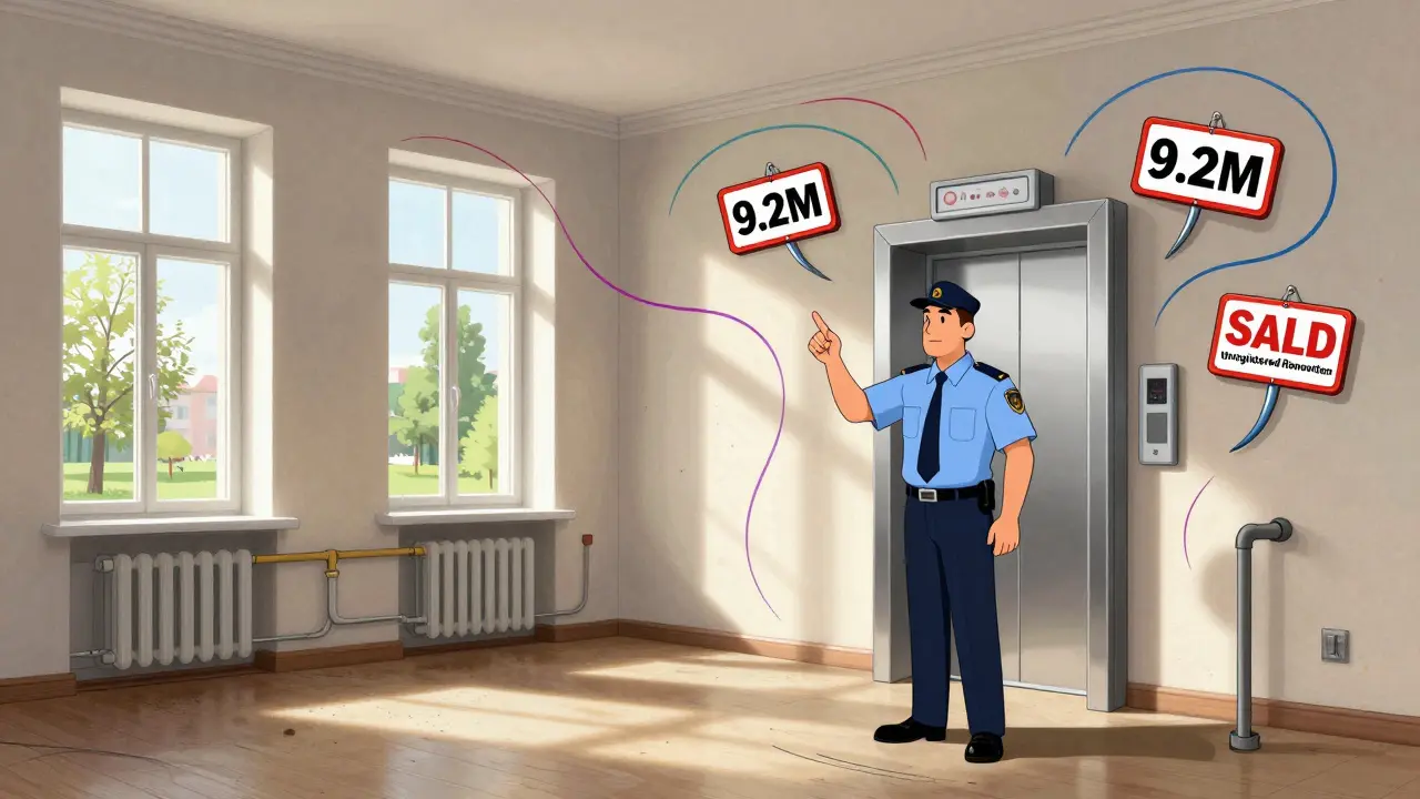 Инспектор осматривает ухоженную квартиру, вокруг неё — признаки повышения стоимости: метро, парк, обновлённые окна.