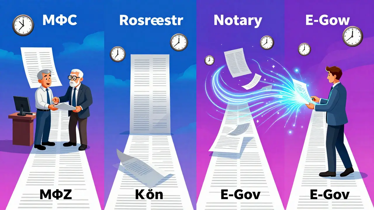Четыре пути регистрации недвижимости в ярком психоделическом стиле