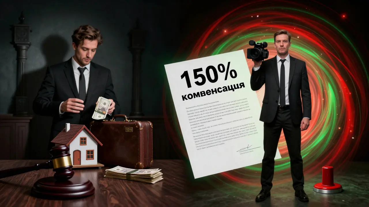 Два сценария: слева — потеря квартиры, справа — безопасная сделка с доказательствами.