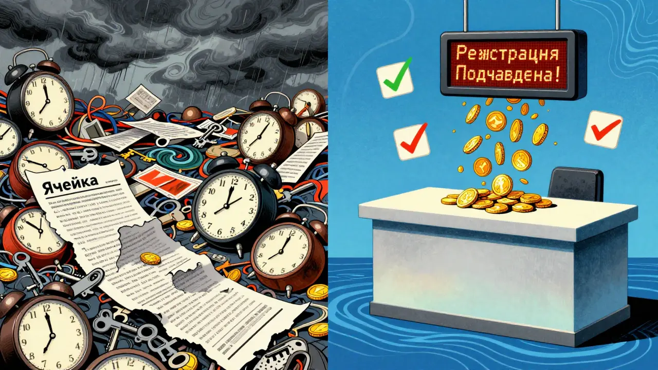 Слева — хаос ключей и часов, справа — чистый банковский счет с золотыми монетами, переходящими в продавца.