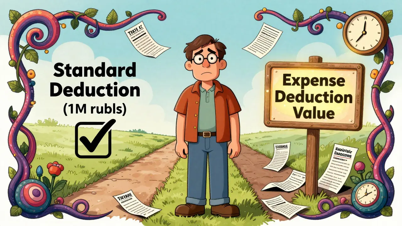 Владелец недвижимости выбирает между стандартным вычетом и вычетом по расходам, окруженный документами