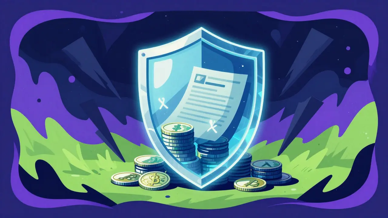 Абстрактный защитный щит, оберегающий цифровые деньги от рисков в стиле Уэса Уилсона