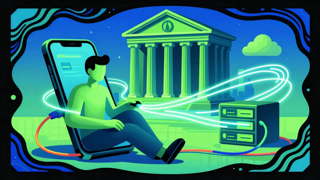 Фигура пользователя онлайн-банкинга с абстрактными связями к банку.