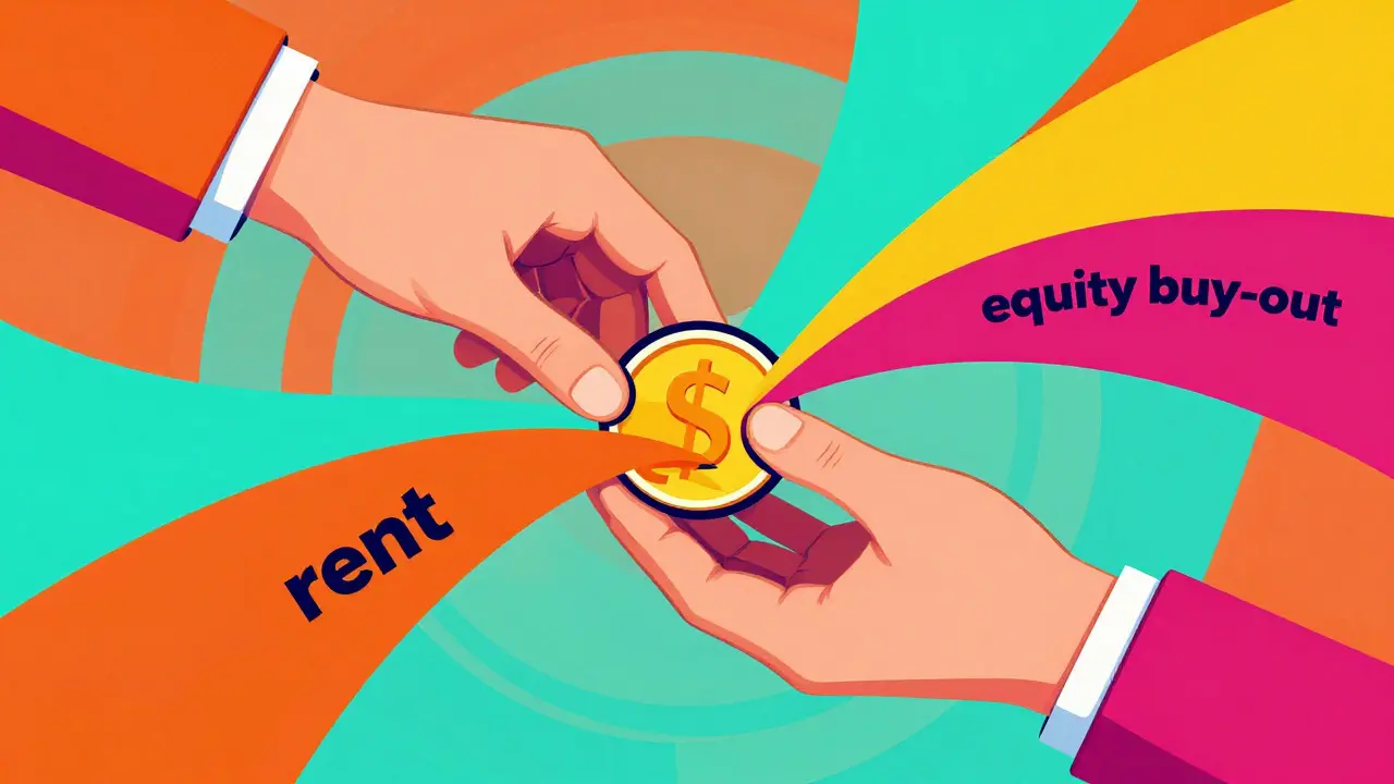 Схематичное разделение платежа на аренду и выкуп в ярких цветах