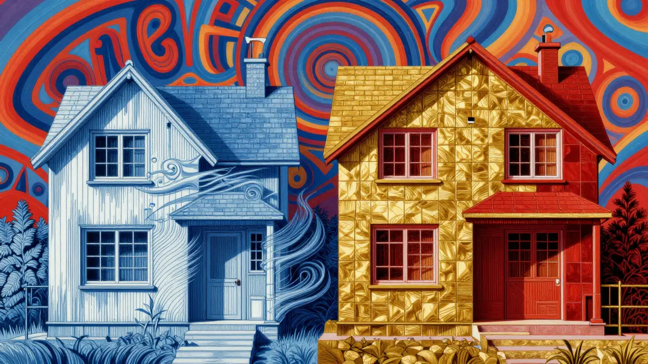 Сравнение толщины стен садового и жилого дома в виде яркой художественной иллюстрации.