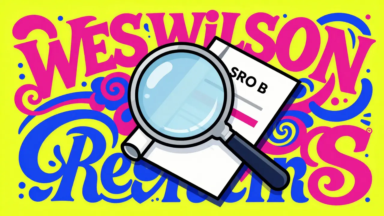 Стилизованное изображение диплома и лупы в ярких цветах в стиле Уэса Уилсона.