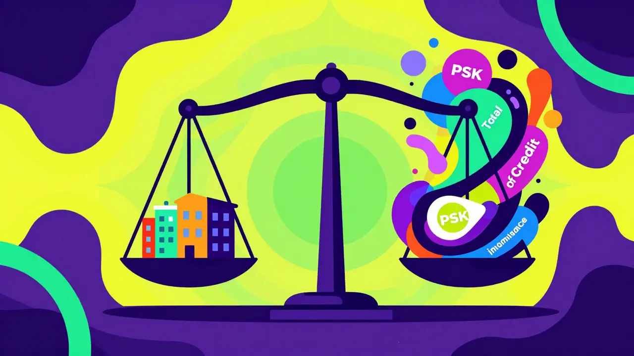 Стилизованные весы, сравнивающие стоимость квартиры и общие затраты по кредиту