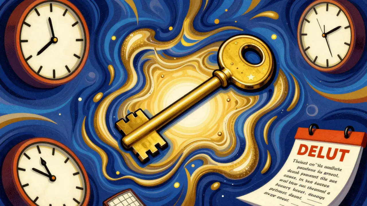 Стилизованный золотой ключ в окружении плавных линий и символов времени